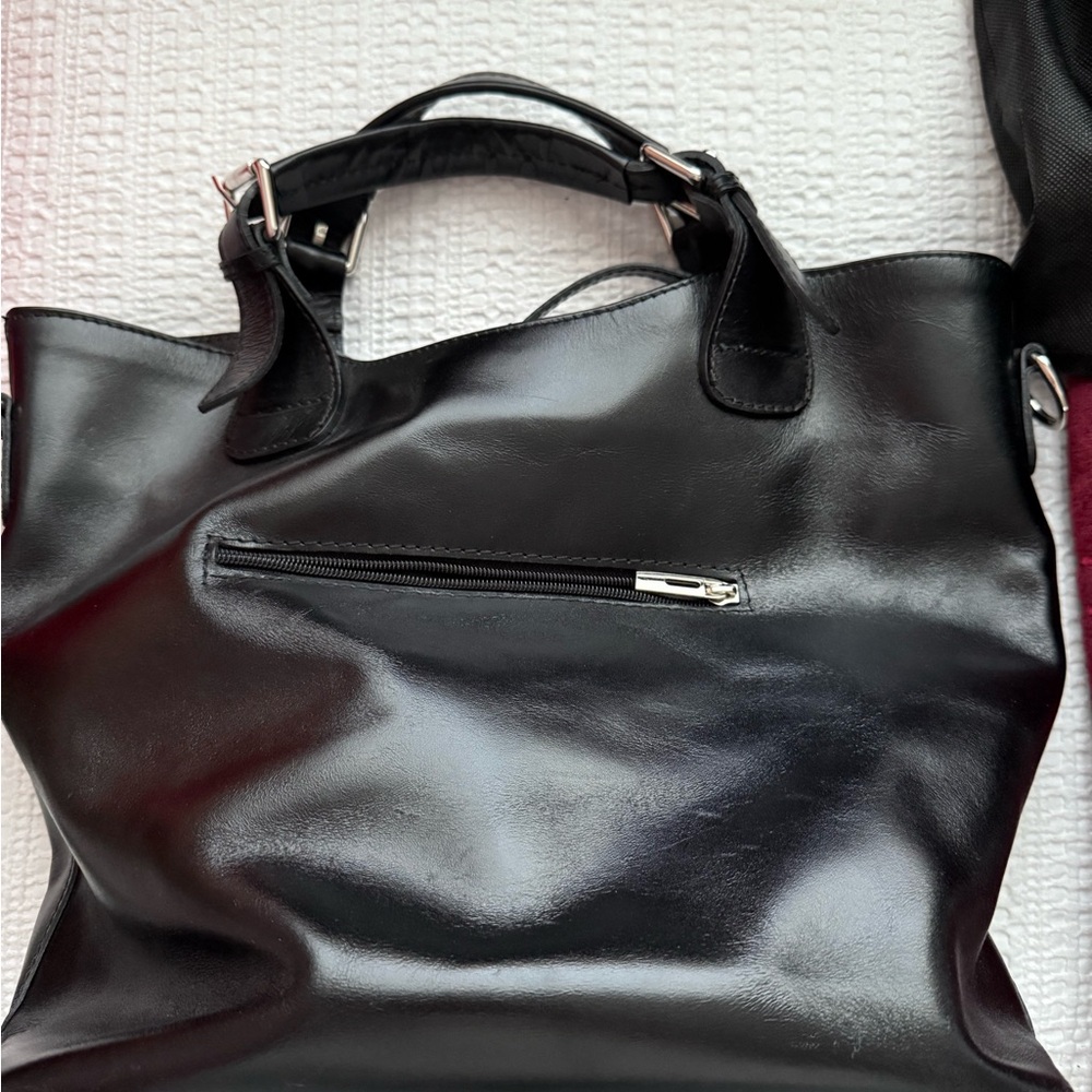 Black Real Leather Tote Bag